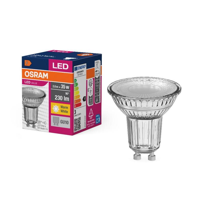 OSRAM LED VALUE PAR 16 GU10 LED Strahler 2,6W=35W 36° 2700K Glas warmweißes Licht Akzentbeleuchtung